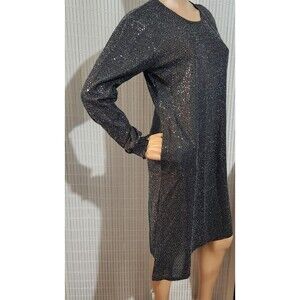 Nina Leonard Sparkly Black Sheer Dress Size Small With Sequins Lightweight